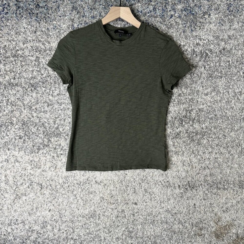 Theory Shirt Womens Small Green Tiny Tee 2 Nebulous P Fitted Cotton‎ Crewneck